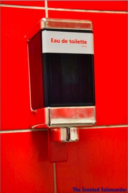 Only in France: An Eau de Toilette Dispenser is Indispensable in a Restroom {Perfume Images & Ads}