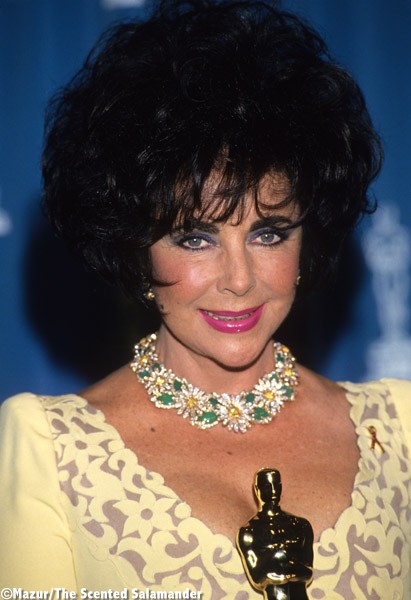 Elizabeth Taylor poses with her Jean Hersholt Humanitarian Award at the 65th