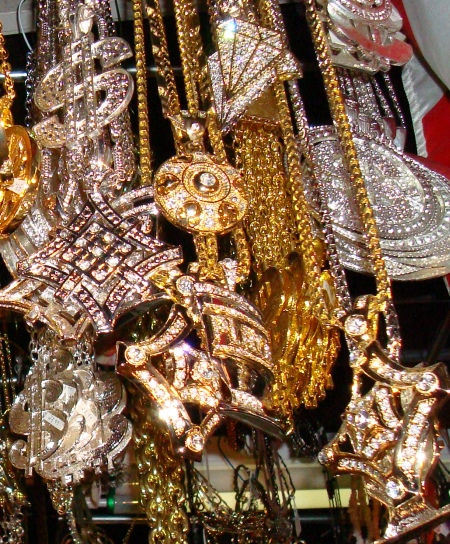 An original rack of Hip Hop and Rap bling jewelry via dallasvintangeshop