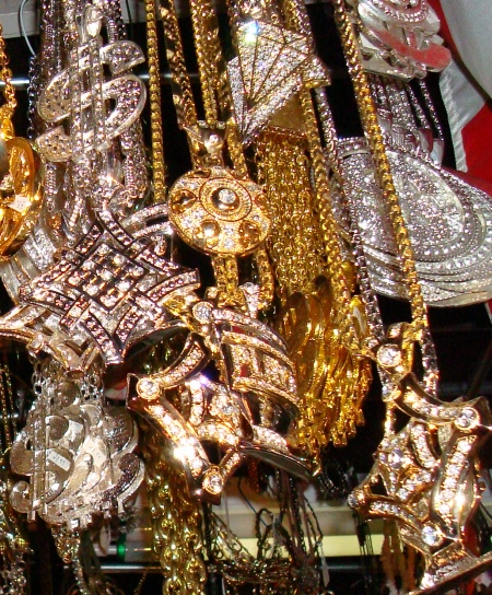 An original rack of Hip Hop and Rap bling jewelry via dallasvintangeshop 